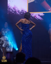 Load image into Gallery viewer, Blue sequin gown with train
