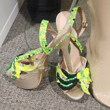 Load image into Gallery viewer, Neon green and yellow FMG couture heels
